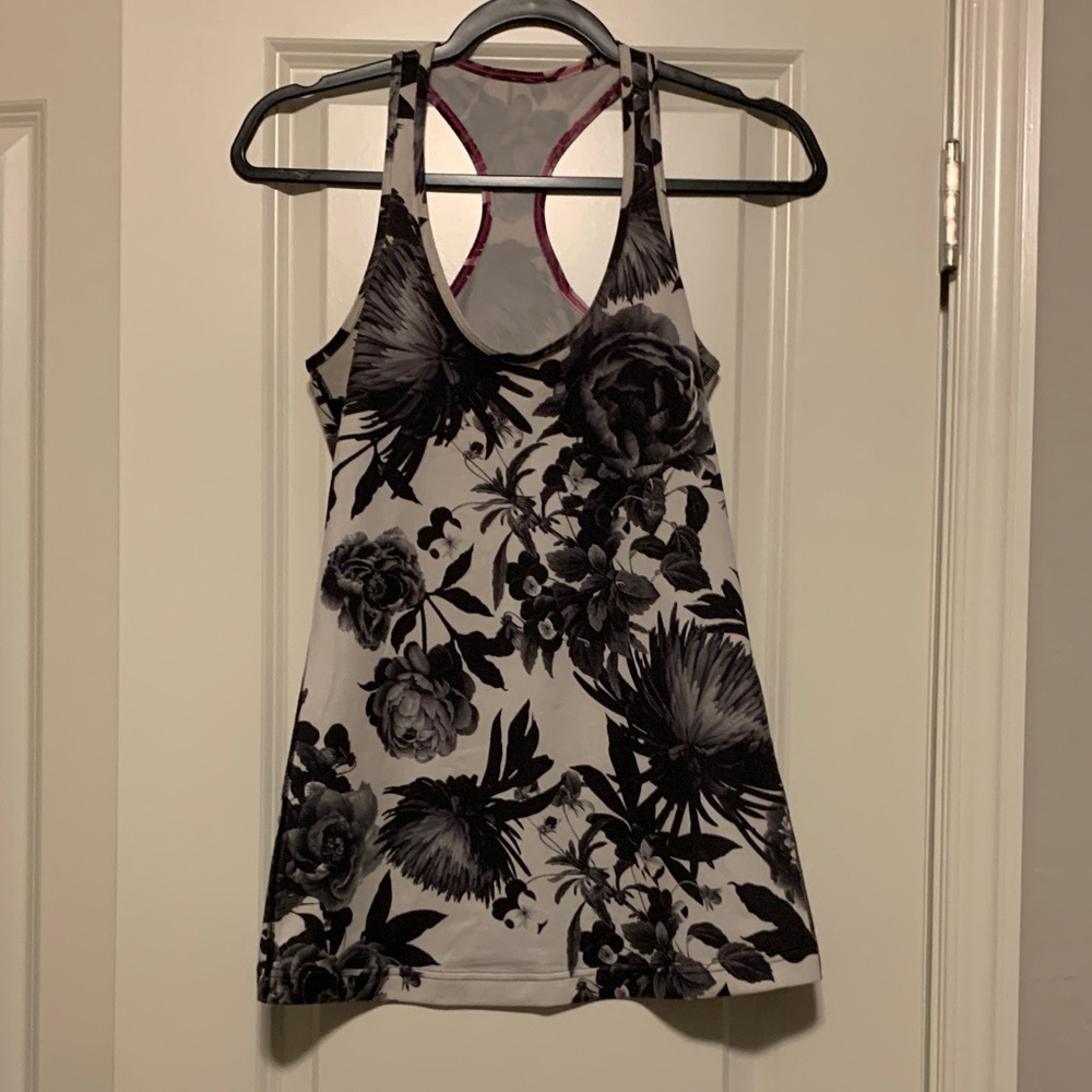 lululemon athletica White Tank Top with Black Floral Print